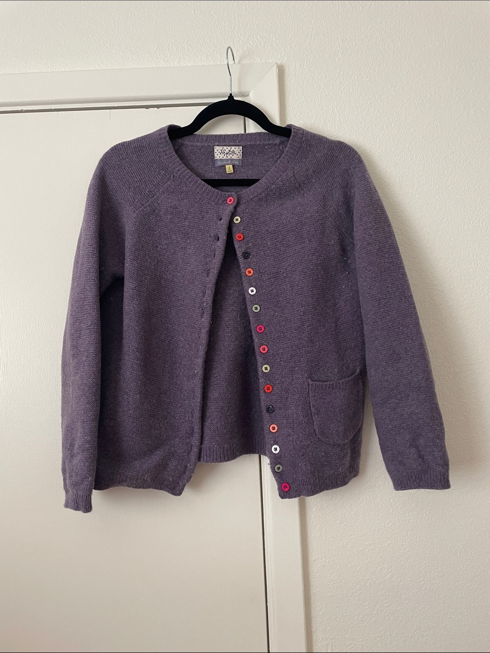 Women's Purple Knit Button-Front Cardigan with Colorful Buttons